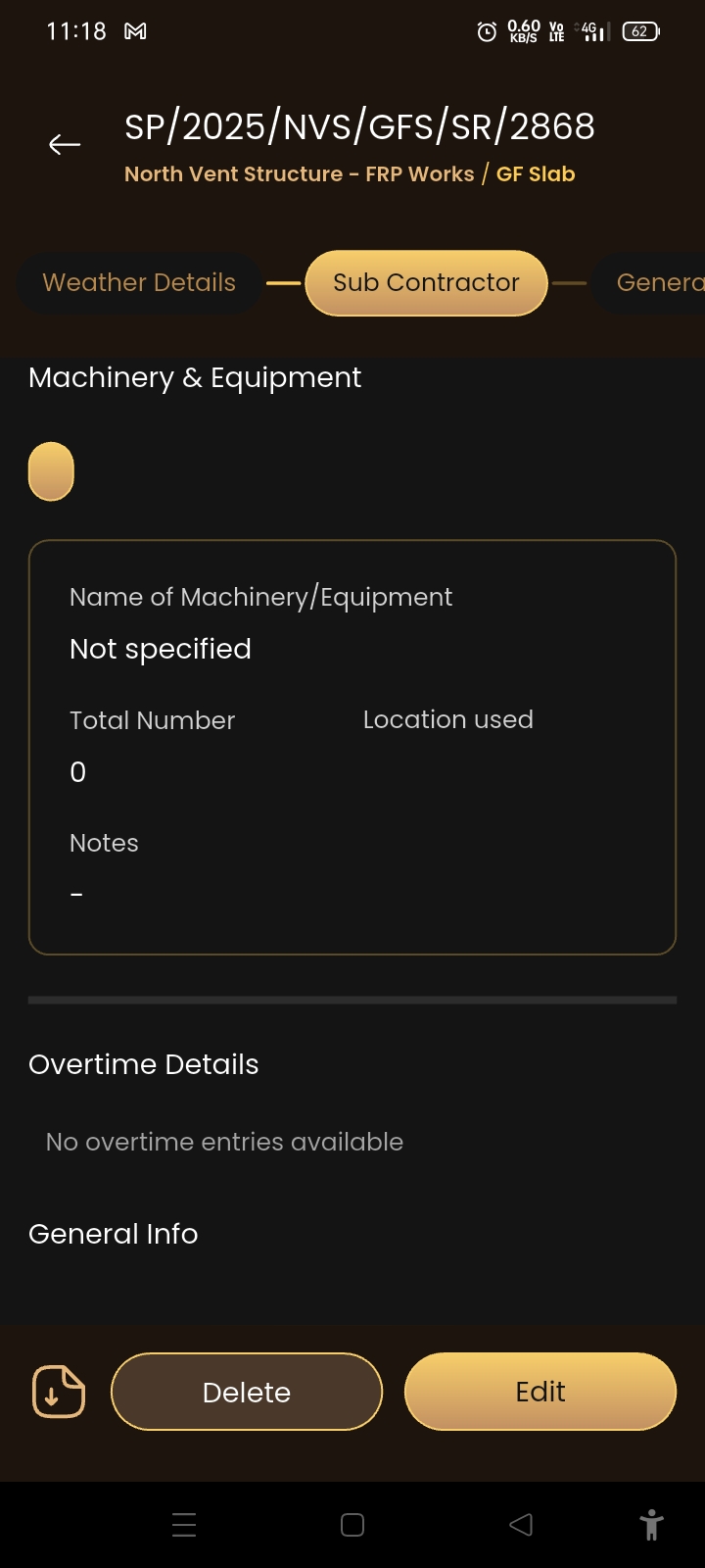 Workforce, Trade, Plant and Equipment Tracking screen